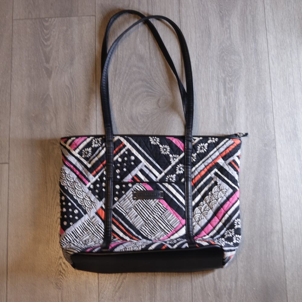 Vera Bradley Tote Bag Handbag Northern Stripes Cotton Quilted Shoulder Purse
